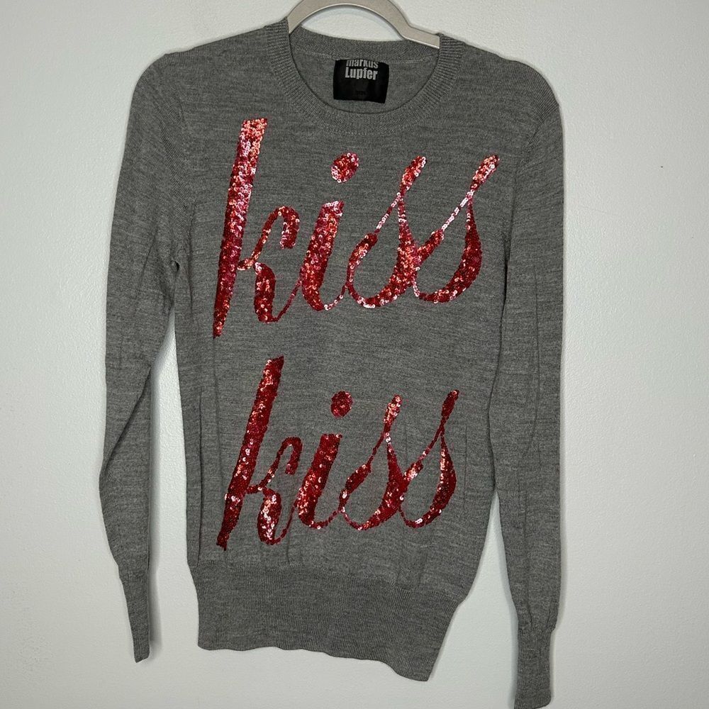 Markus Lupfer Kiss Kiss Sequin Graphic Sweater